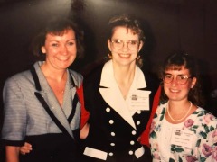 At the 1995 CoSIDA Convention in Denver: L to R – Mary Beth (Brutton) Chambers (Washburn), M.L. Stark Hinkle (Angelo State) and Willson, who was at Eastern Mexico University at the time.
